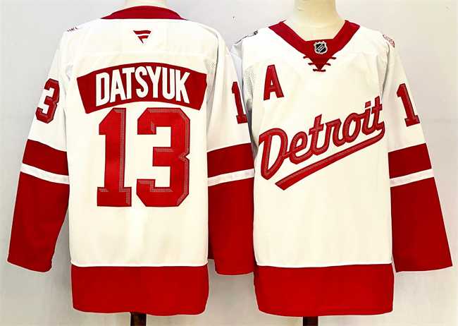 Mens Detroit Red Wings #13 Pavel Datsyuk White Red 2024-25 With A Patch Stitched Jersey->detroit red wings->NHL Jersey
